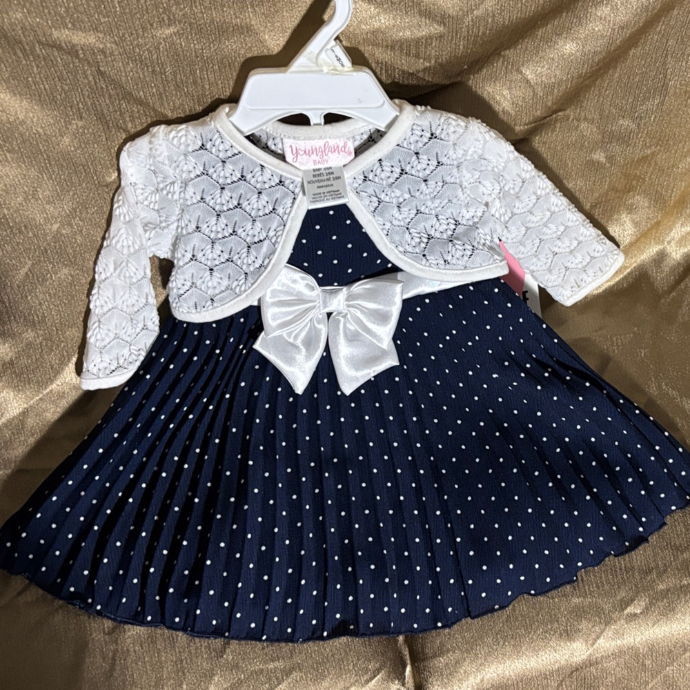Youngland Navy Dress with White Lace Overlay